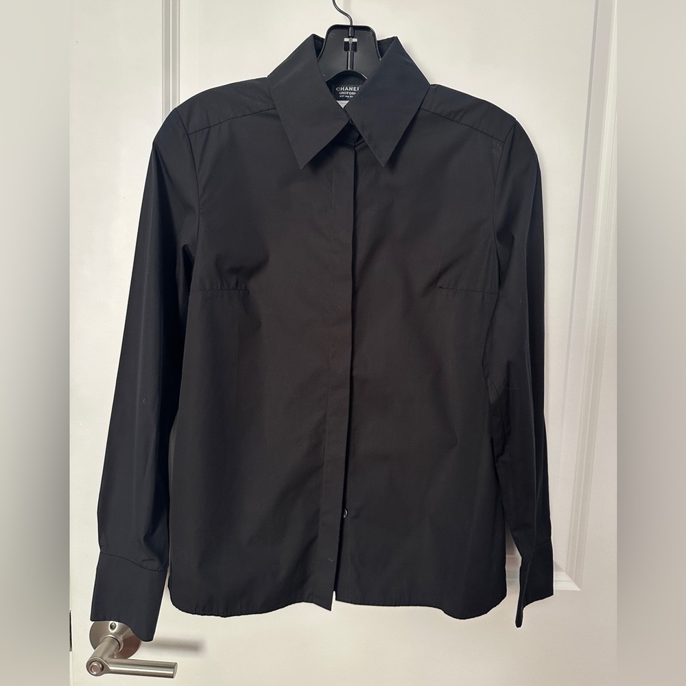 NEW Authentic CHANEL Uniform Elegant Cotton Black Blouse